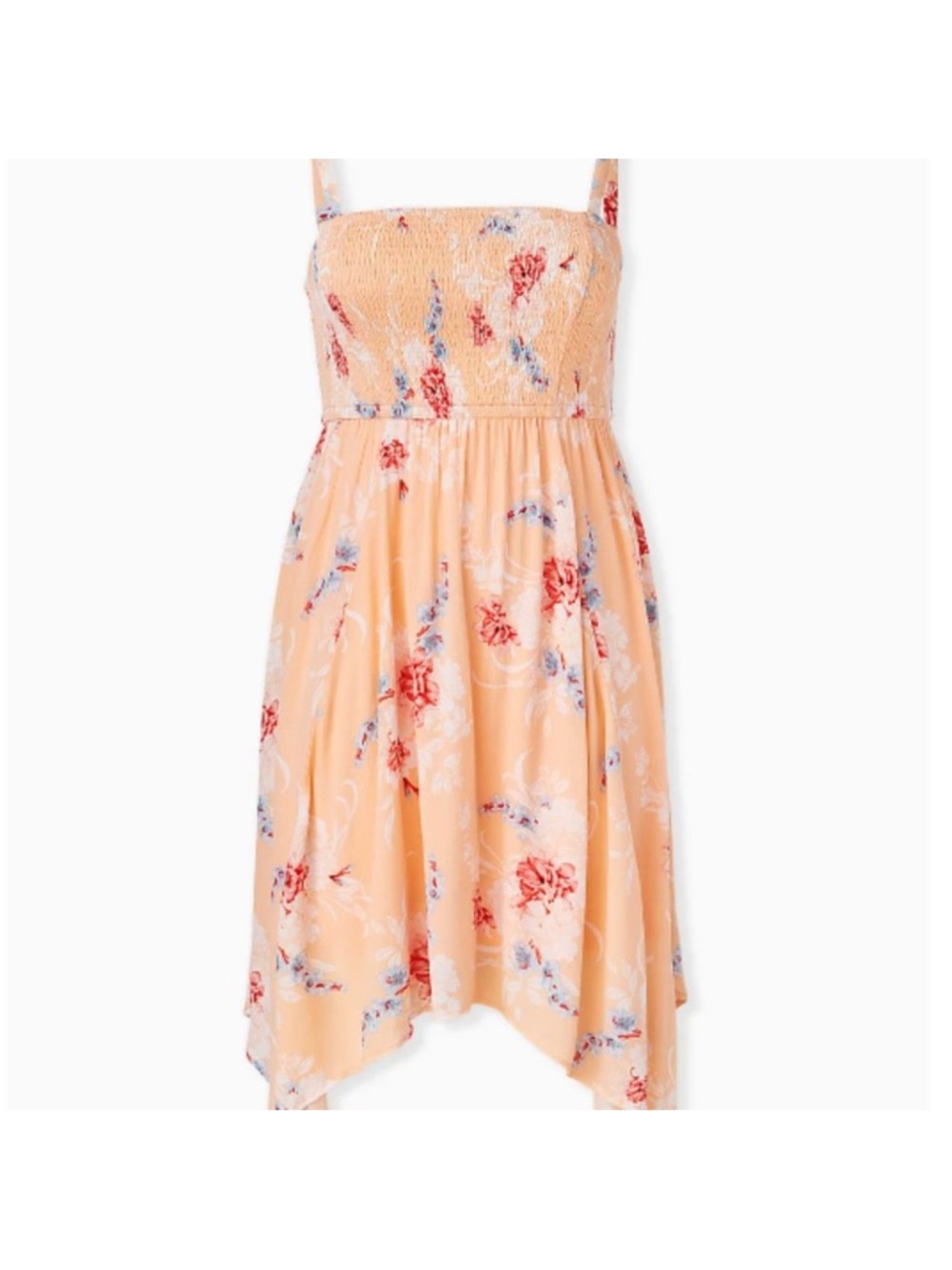 torrid Peach Floral Smocked Handkerchief-Hem Dress strapless